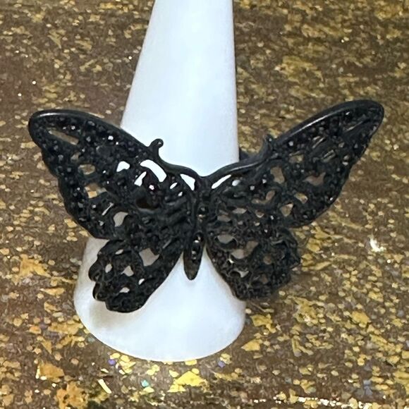 Source Unknown Jewelry - Black Oversized Butterfly Ring Size 8.5